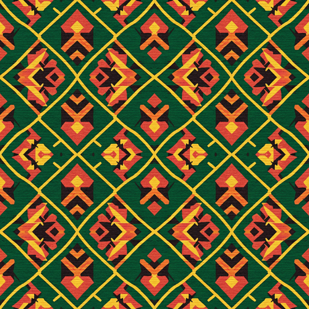 Traditional African weaving pattern — rich terracotta, gold and deep green colours of Rwanda