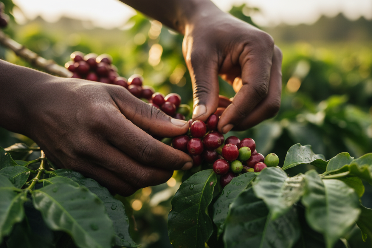 Premium Rwandan coffee beans — single-origin shade-grown Arabica, exported from Rwanda's volcanic highlands