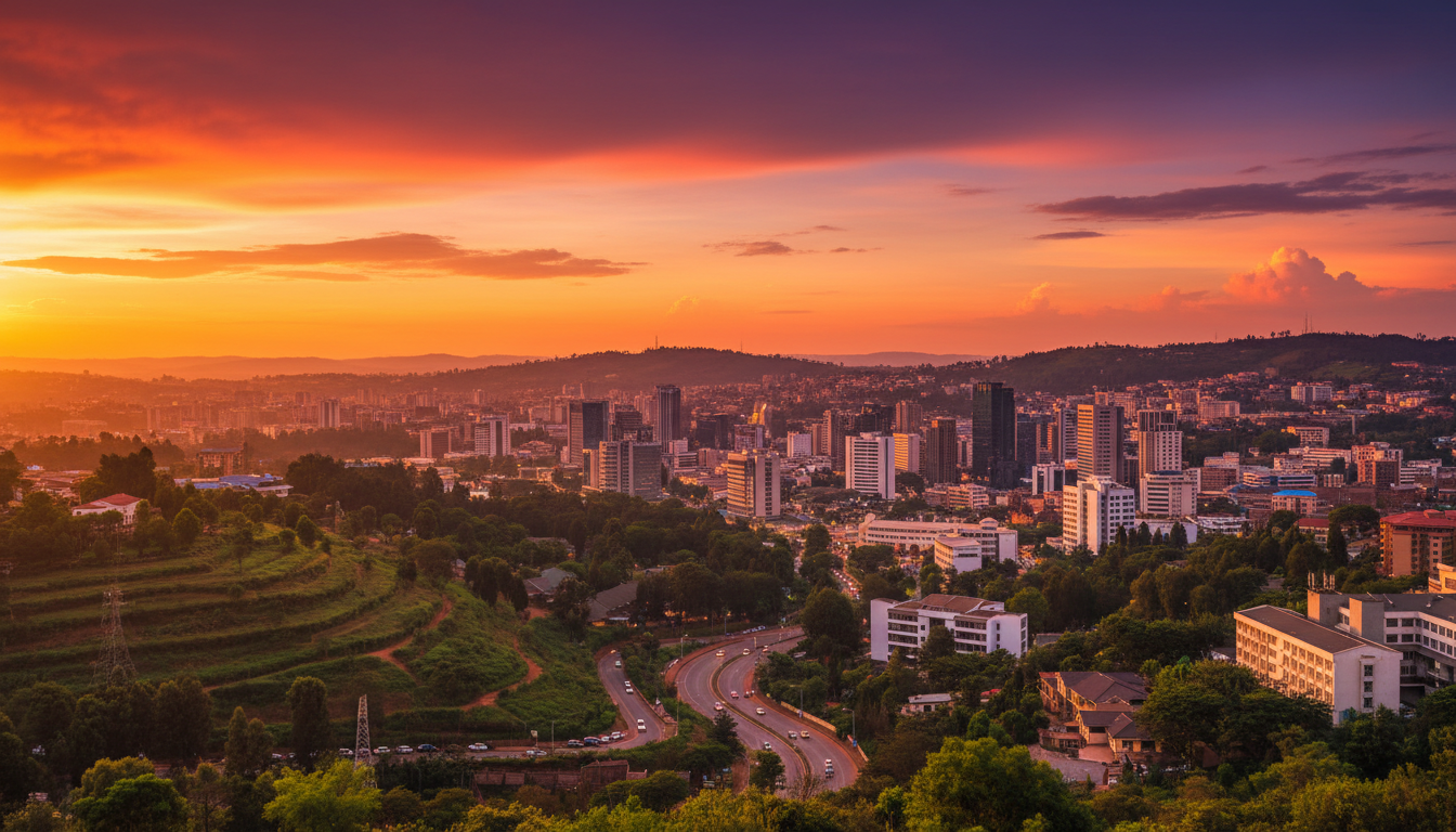 Kigali city at sunset — Rwanda's vibrant capital, airline and hotel deals available through HAMWE GROUP